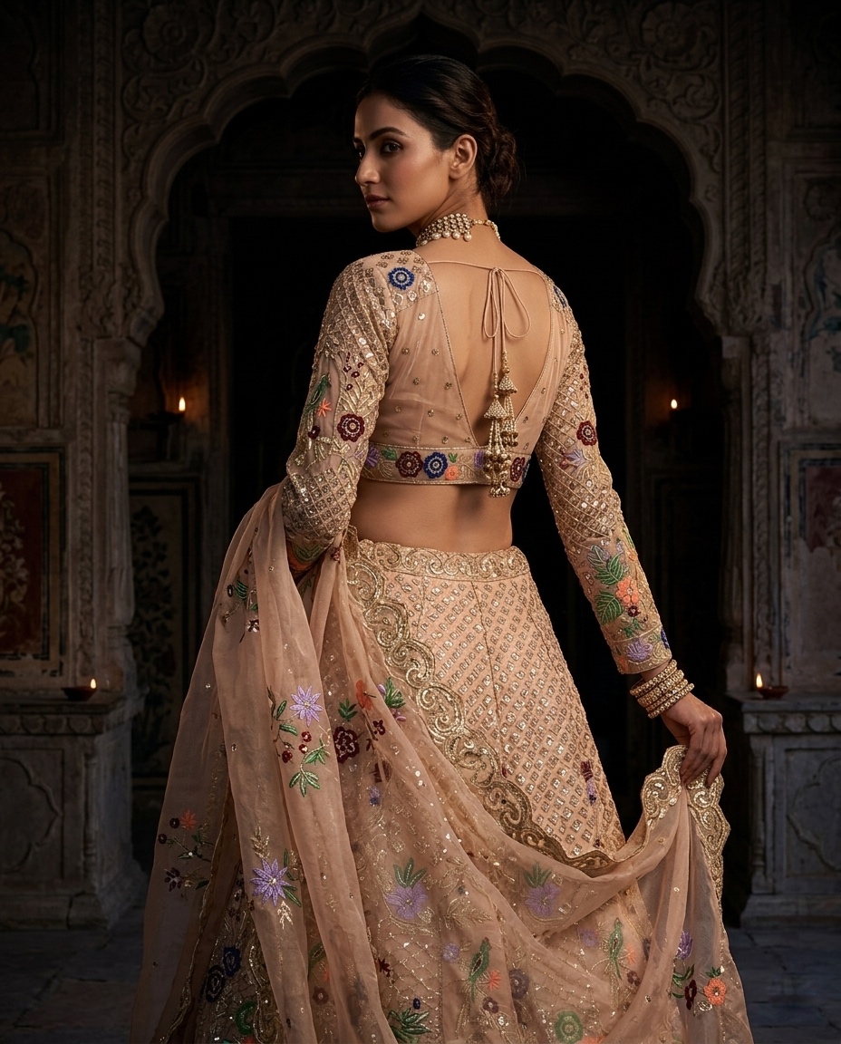 Champagne Gold Floral Embroidered Lehenga Set — photo 2