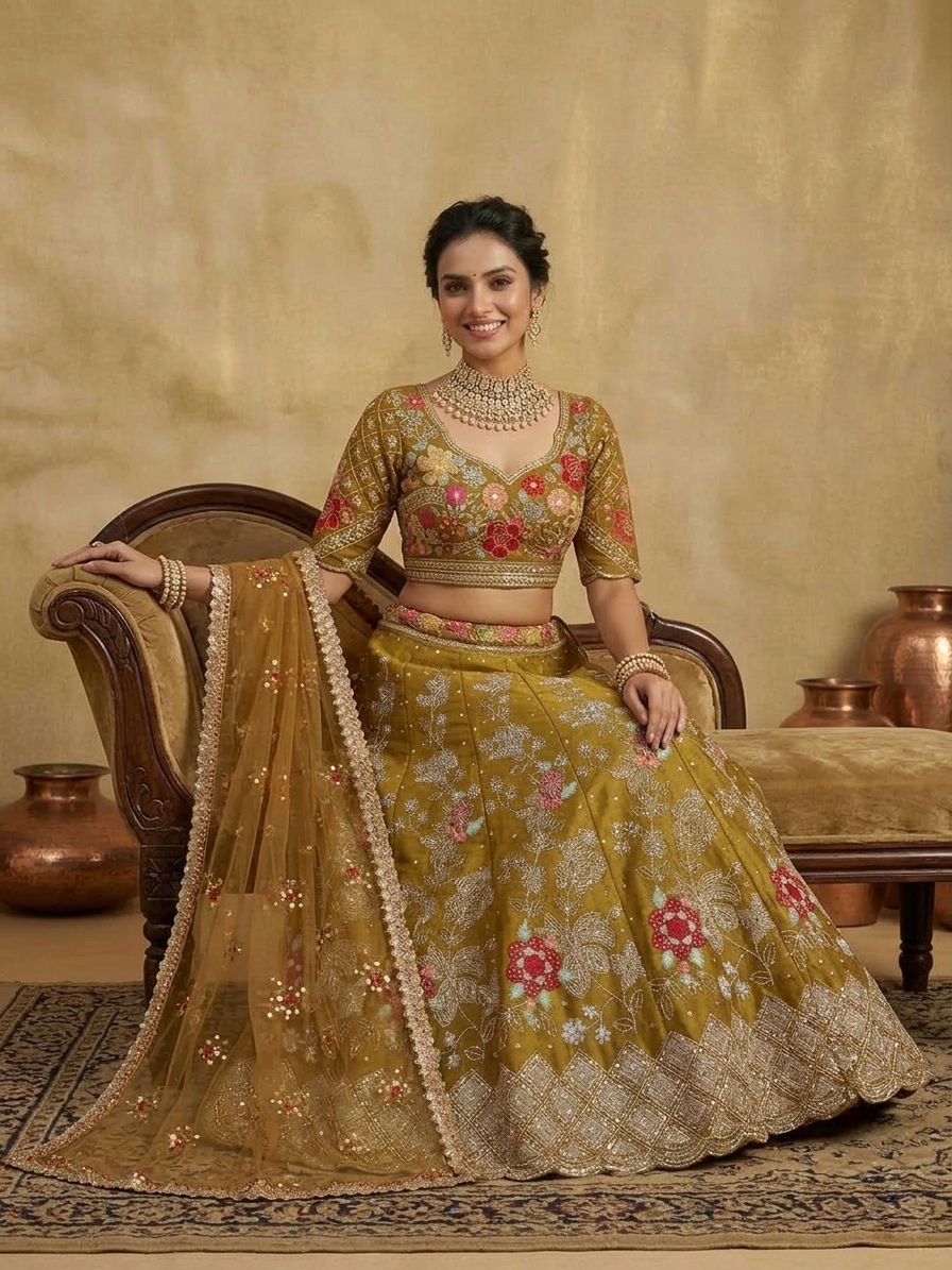 Brown Floral Embroidered Lehenga Set — photo 2