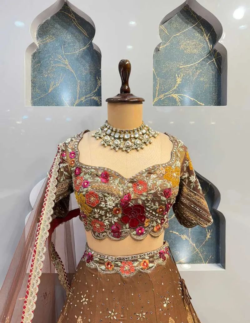 Brown Floral Embroidered Lehenga Set — photo 5