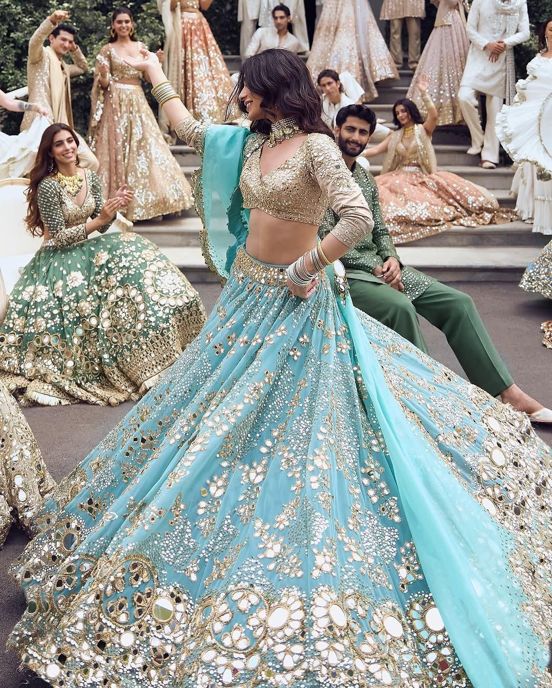 Aqua Blue Mirror Work Lehenga Set — photo 2