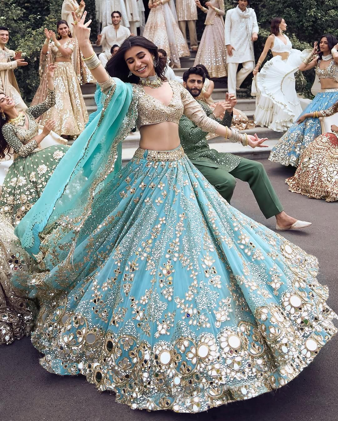 Aqua Blue Mirror Work Lehenga Set — photo 3