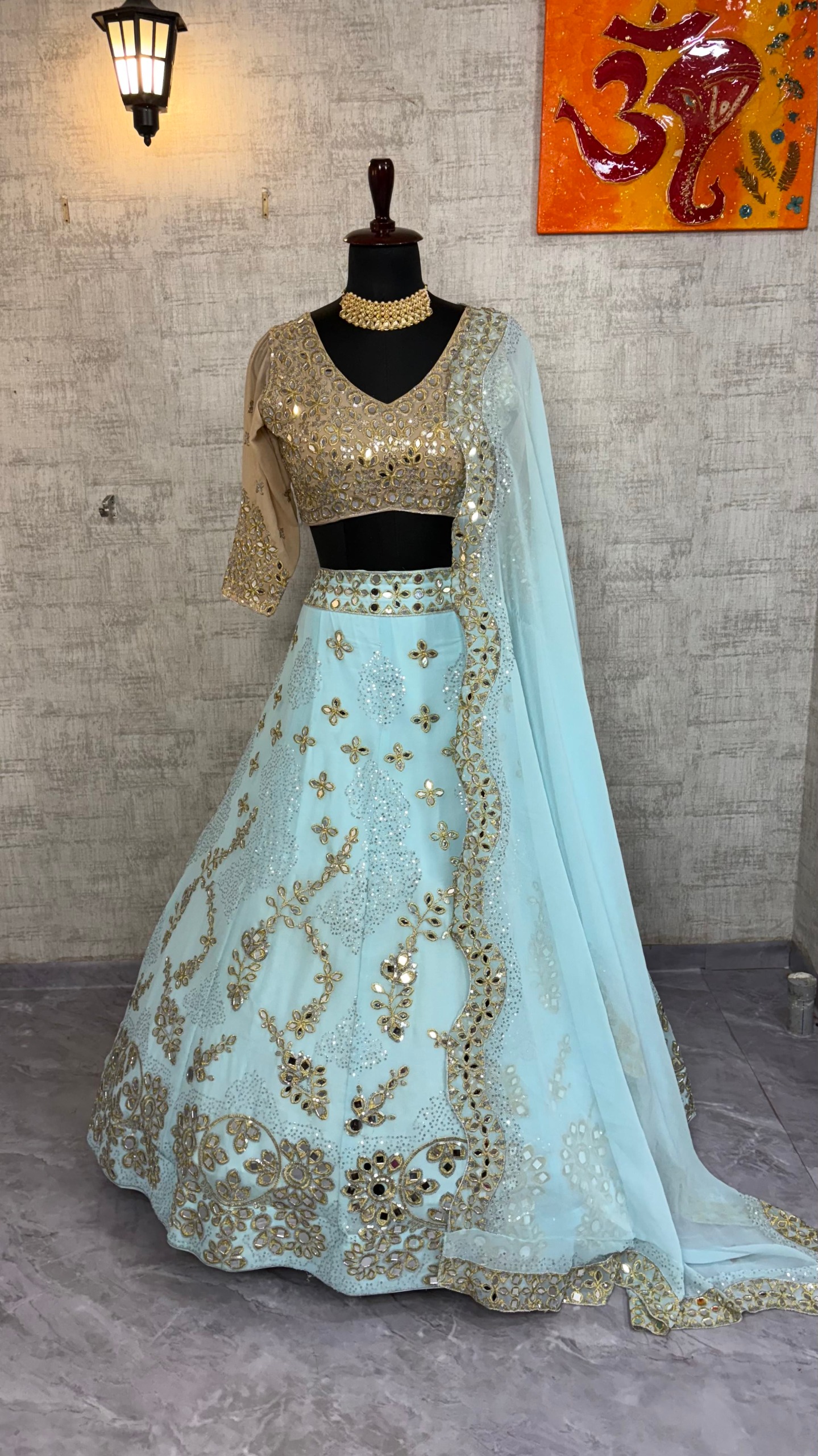 Aqua Blue Mirror Work Lehenga Set — photo 4