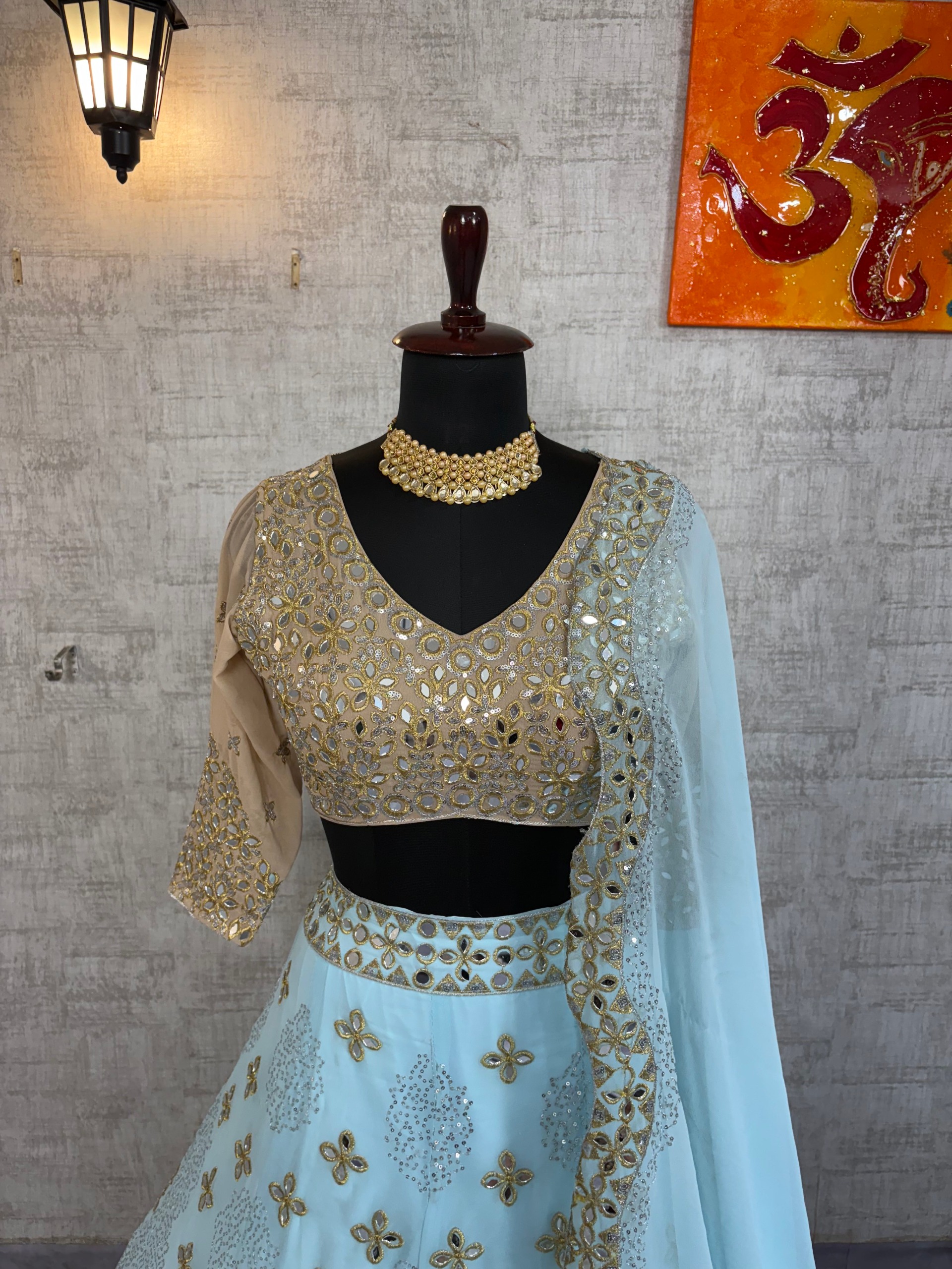 Aqua Blue Mirror Work Lehenga Set — photo 5