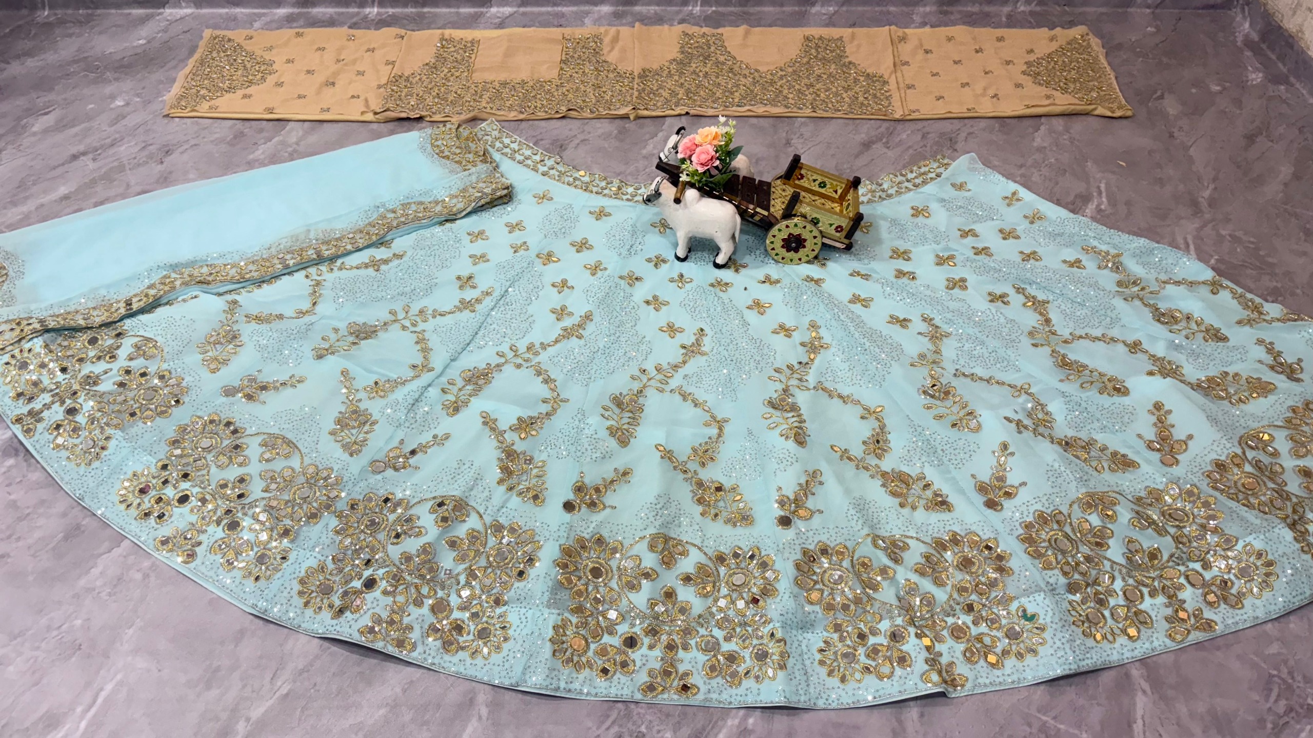 Aqua Blue Mirror Work Lehenga Set — photo 6