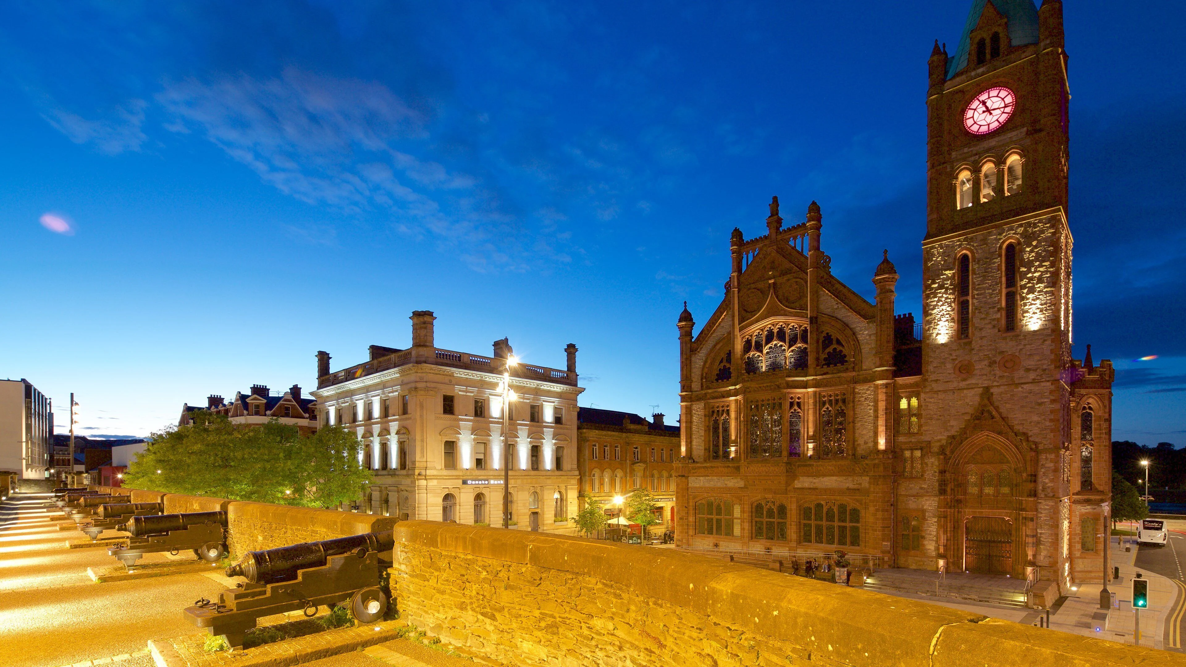 Guildhall and city walls area in Derry