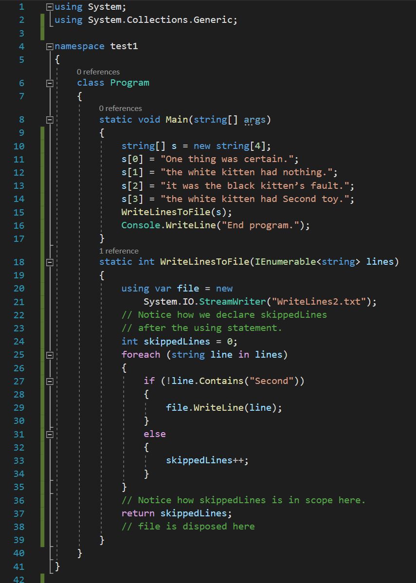 โค้ดแสดงการใช้งาน Using declarations