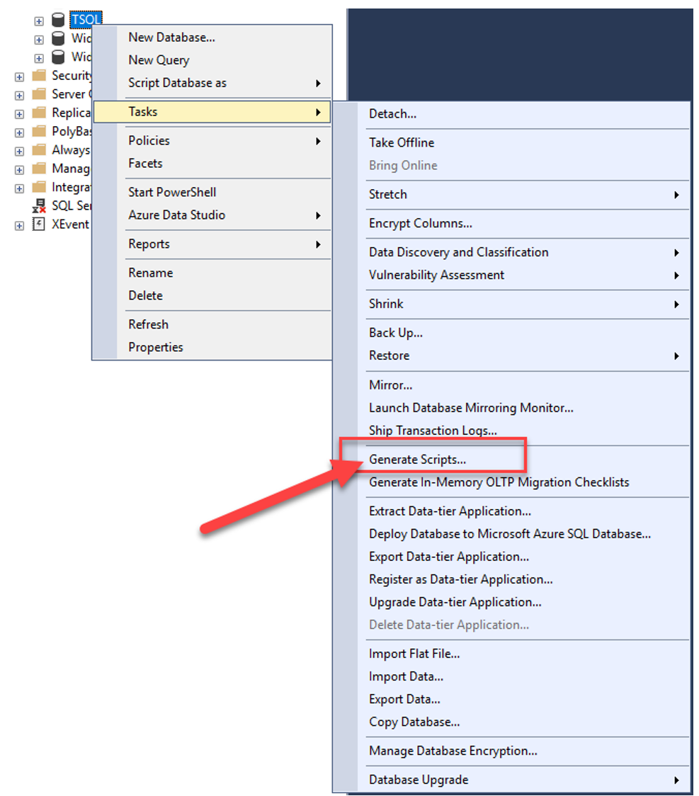 ภาพแสดงการ Generate Script แบบ Wizard
