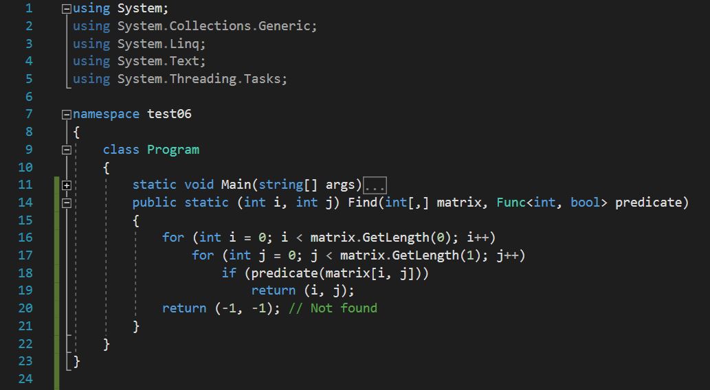 method Find ทำหน้าที่วนค่าในเมทริกซ์เพื่อหาข้อมูลตำแหน่งที่ต้องการ