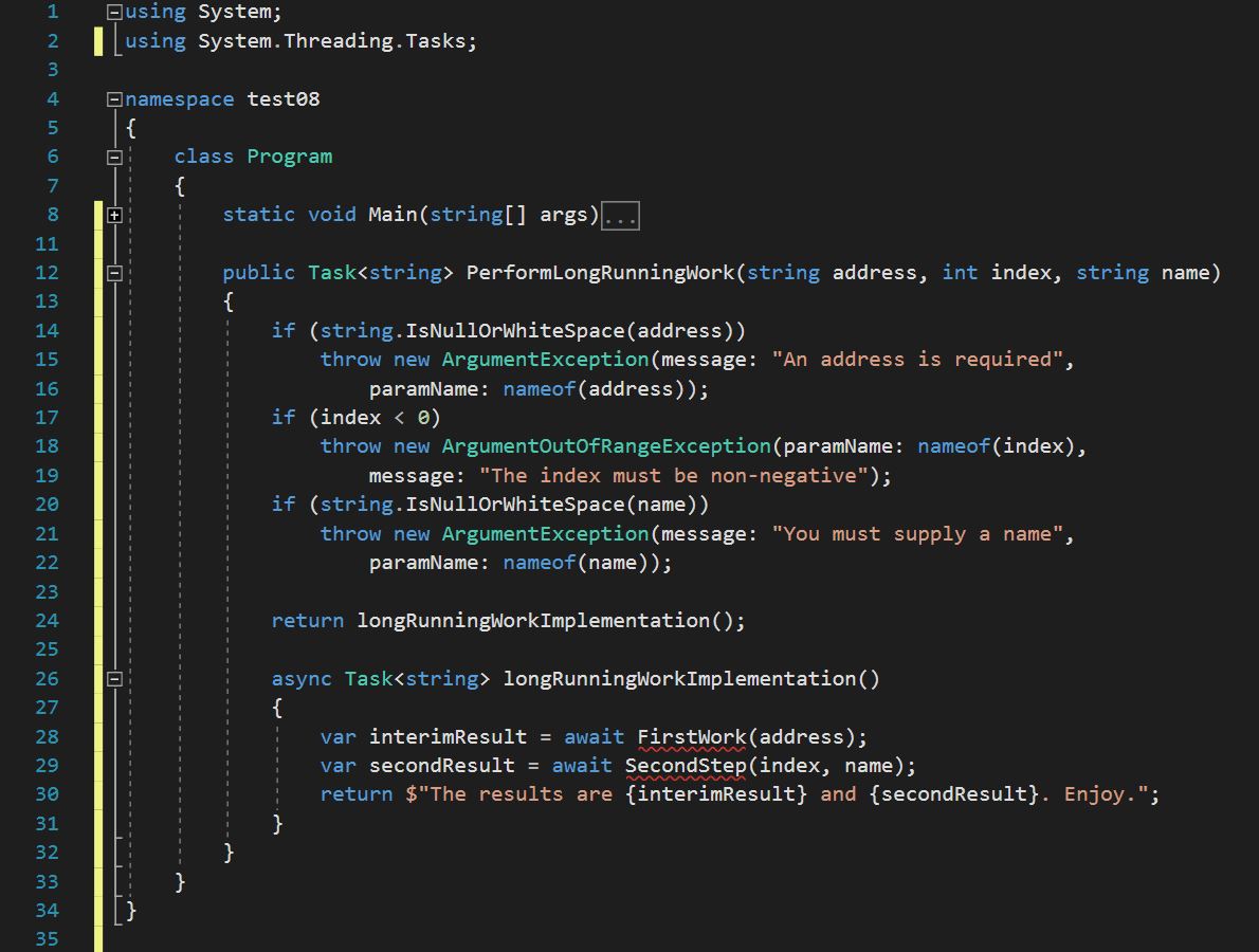 ตัวอย่างโค้ดที่นำฟังก์ชันท้องถิ่นมาใช้ในเมธอดแบบ async