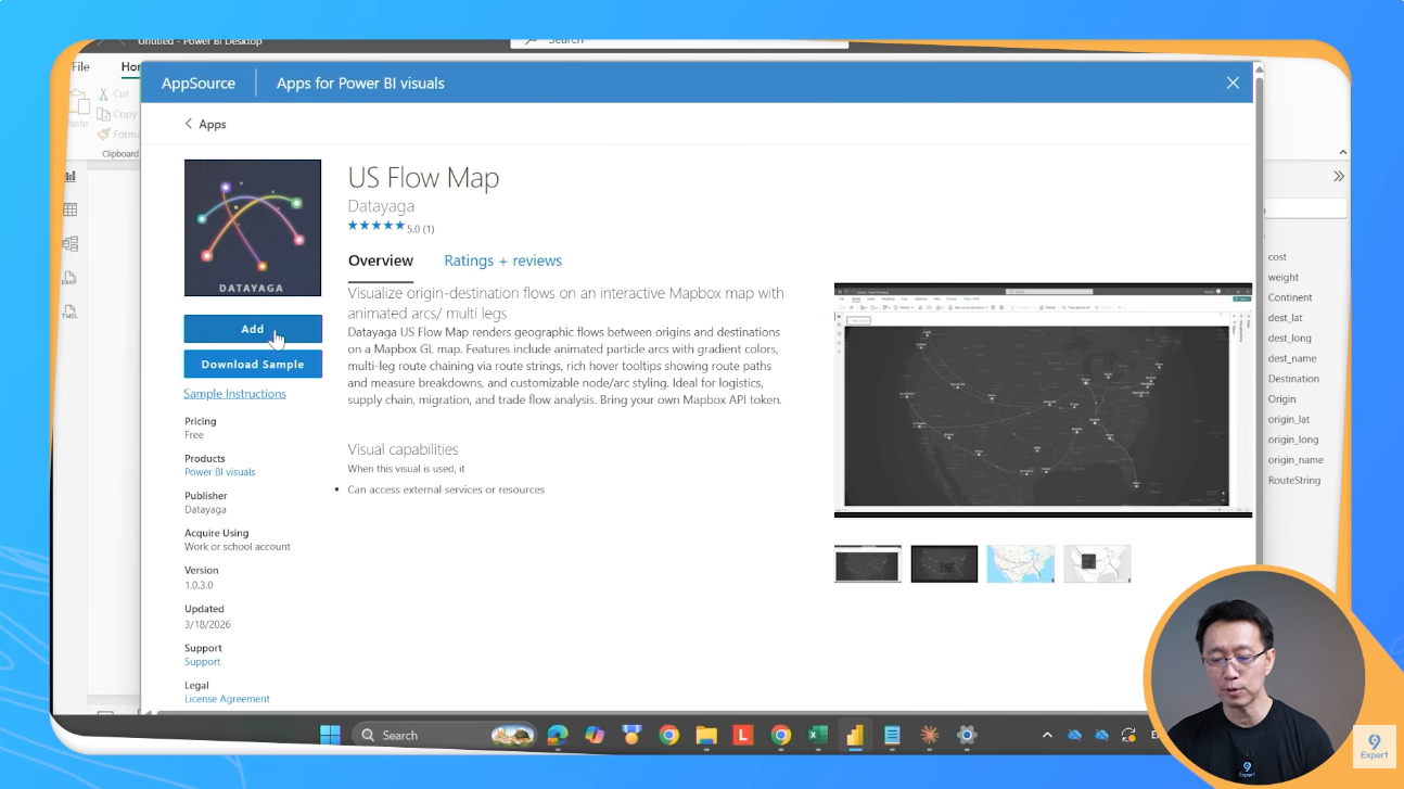 ติดตั้ง Custom Visual : Flow Map