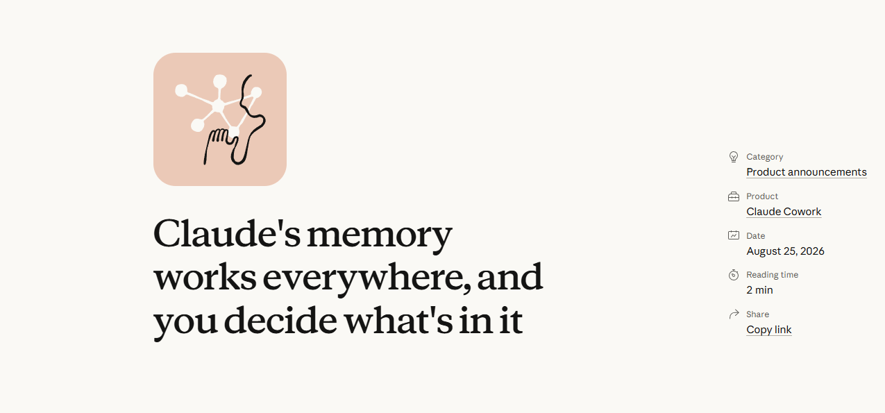 โหมด Claude Memory เน้นการทำงานร่วมกันระหว่าง Claude Chat และ Claude Cowork