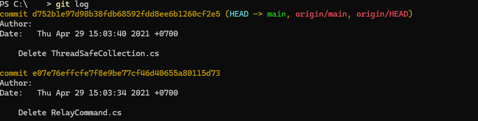 การตรวจสอบ Commit โดยใช้ git log