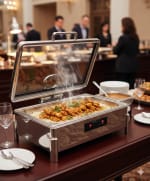 Premium Digital Chafing Dish Rectangle 9L Silver with Inbuilt Heater + Transparent Lid + Hydraulic Soft Close (1 GN Pans of 1/1 65mm) — view 3