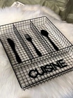 Thick Metal Wire Rectangle Cutlery Holder 4 Compartments - Black — view 7