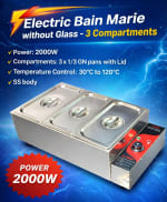Electric Bain Marie without Glass - 3 Compartments (3 GN Pans of 1/3 150mm ~ 5.5L/Pan) — view 8