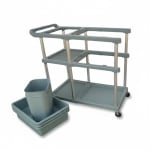 ABS Plastic 3 Layer Service Trolley with 3 Trays & 2 Bins & Base Support Fibre Plates — view 5