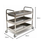 SS Rectangle 3 Layer Service Trolley with Extra Depth Trays — view 2