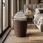 Heavy Cylindrical Shaped Poyrattan Laundry Basket with Handles - 40x27x46cm — view 4