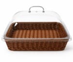 Heavy Rectangle Shaped Polyrattan Basket with Acrylic Lid & Metal Wire 32x25x8cm - Walnut Brown — view 4