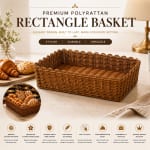Heavy Rectangle Shaped Polyrattan Basket with Flower Shaped Edges & Metal Wire - 30x21.6x6.5cm — view 1