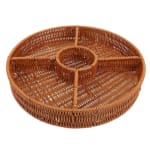 AD3 Heavy Round Shaped Polyrattan Basket with 5 Compartments & Metal Wire 37x6.5cm - Walnut Brown — view 1
