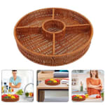 AD3 Heavy Round Shaped Polyrattan Basket with 5 Compartments & Metal Wire 37x6.5cm - Walnut Brown — view 3