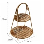 No.20 Heavy Round Shaped Polyrattan Basket 2 Layer with Handle & Metal Wire 23x39cm - Walnut Brown — view 2