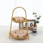 No.20 Heavy Round Shaped Polyrattan Basket 2 Layer with Handle & Metal Wire 23x39cm - Walnut Brown — view 3