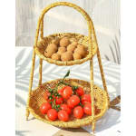 No.20 Heavy Round Shaped Polyrattan Basket 2 Layer with Handle & Metal Wire 23x39cm - Walnut Brown — view 4