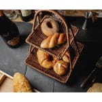 No.21 Heavy Rectangle Shaped Polyrattan Basket 2 Layer with Handle & Metal Wire 31x21x39cm - Walnut Brown — view 4