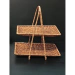 No.21 Heavy Rectangle Shaped Polyrattan Basket 2 Layer with Handle & Metal Wire 31x21x39cm - Walnut Brown — view 7