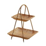 No.22 Heavy Square Shaped Polyrattan Basket 2 Layer with Handle & Metal Wire 24x39cm - Walnut Brown — view 1