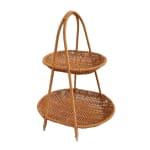 No.23 Heavy Oval Shaped Polyrattan Basket 2 Layer with Handle & Metal Wire 31x22x40cm - Walnut Brown — view 1