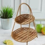 No.23 Heavy Oval Shaped Polyrattan Basket 2 Layer with Handle & Metal Wire 31x22x40cm - Walnut Brown — view 5