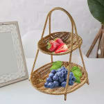 No.23 Heavy Oval Shaped Polyrattan Basket 2 Layer with Handle & Metal Wire 31x22x40cm - Walnut Brown — view 7