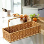 No.24 Heavy Rectangle Shaped Polyrattan Basket Multipurpose Utility Holder with Metal Wire 31.5x12x14.5cm - Walnut Brown — view 3