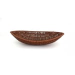 Heavy Boat Platter Shaped Polyrattan Basket with Metal Wire - Walnut Brown — view 1