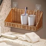 Heavy L-Shaped Polyrattan Basket Multipurpose Utility Holder with Metal Wire - Walnut Brown — view 3