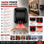 Electric Wall Mountable SS Premium Automatic Hand Dryer 1800W — view 3