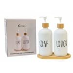 VAMA 2 in 1 Glass Soap & Lotion Dispenser with Bamboo Stand - 500ml/pc — view 10