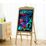 LED Writing Display Board - Wooden Lite Brown New Standing Model | Marker Set | Cleaning Cloth | Button Controller | Display Area: 50x70cm — view 3
