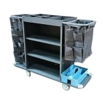 MS Black Housekeeping Trolley - Full Size with Two Sided Linen Bags with Pockets | Caddy Tool Basket | Attached SS Hangers — view 4