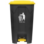 Plastic Dustbin with Pedal - Grey Body + Yellow Lid — view 4