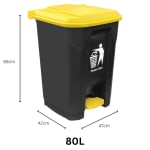 Plastic Dustbin with Pedal - Grey Body + Yellow Lid — view 2
