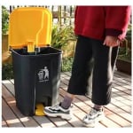 Plastic Dustbin with Pedal - Grey Body + Yellow Lid — view 3
