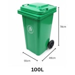 Plastic Dustbin with Wheels & without Pedal - Green — view 2