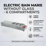 Electric Bain Marie without Glass - 6 Compartments Straight Model (6 GN Pans of 1/2 150mm ~ 8.5L/Pan) — view 2
