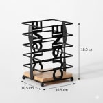 Thick Metal Wire Spoon / Fork Holder with Wooden Base - Black — view 2
