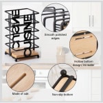 Thick Metal Wire Spoon / Fork Holder with Wooden Base - Black — view 4