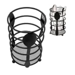 Thick Metal Wire Spoon / Fork Holder with Wooden Base - Black — view 8